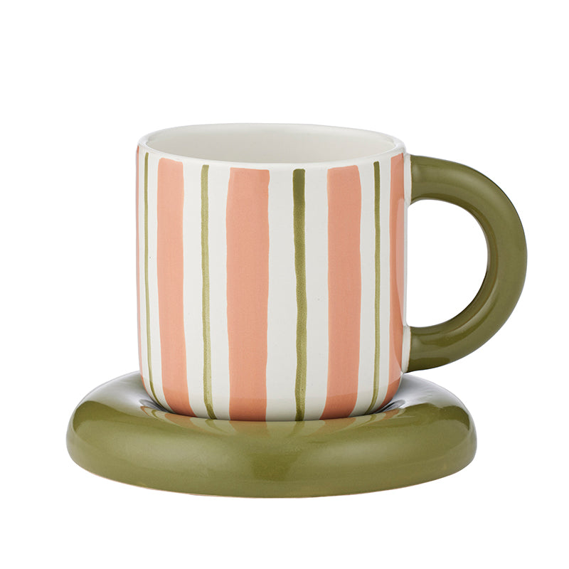 Candy Stripe Cup & Saucer Pink/Olive