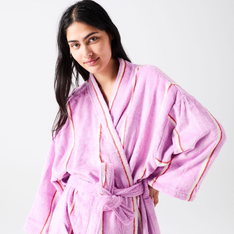 Lavender Field Stripe Bamboo Terry Bath Robe
