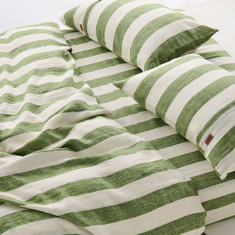 Moss Stripe Linen Fitted Sheet