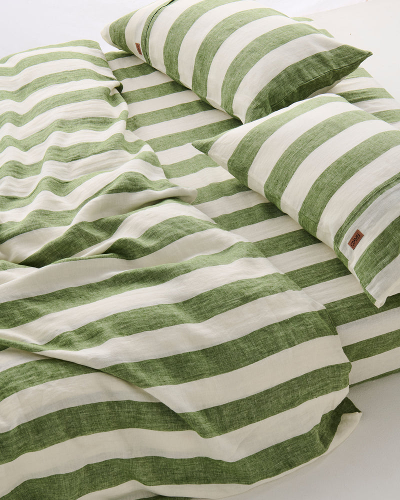 Moss Stripe Linen Pillowcases Set of 2
