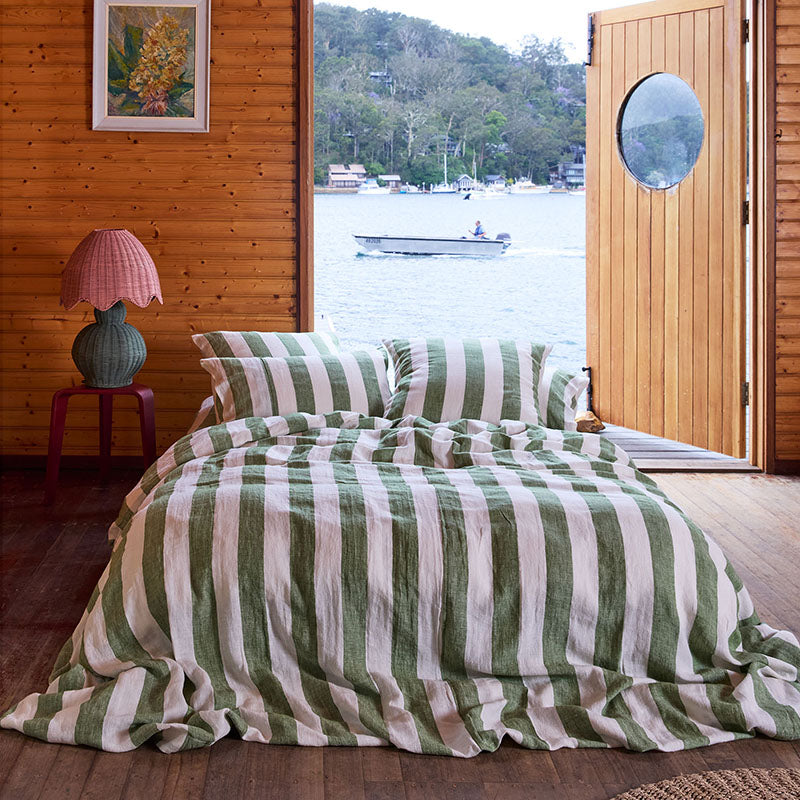 Moss Stripe Linen Pillowcases Set of 2