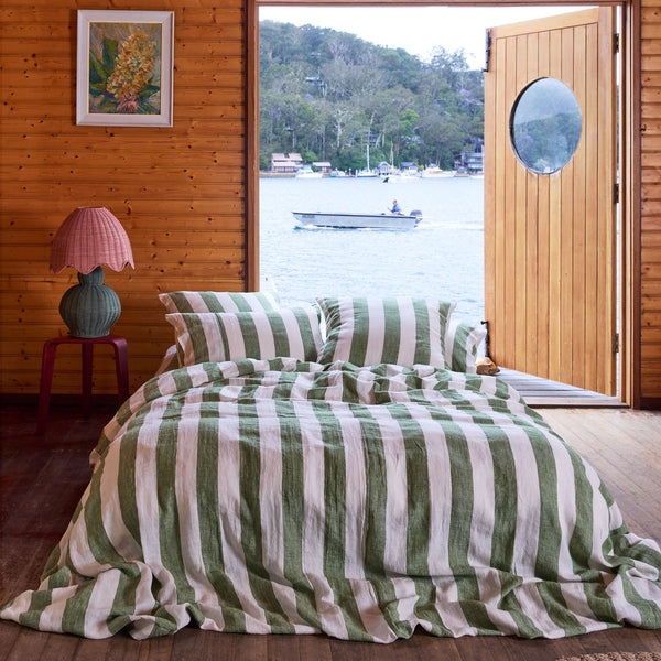 Moss Stripe Linen Quilt Cover