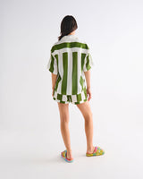 Moss Stripe Satin Short Sleeve & Shorts Pyjamas