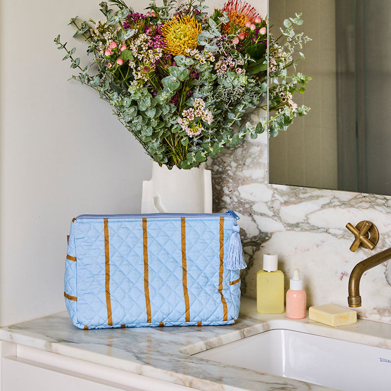 Como Stripe Quilted Cotton Toiletry Purse