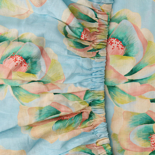 Big Beauty Floral Blue Linen Fitted Sheet