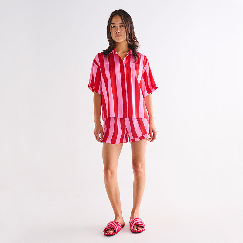 Pink + Red Satin Short Sleeve & Shorts Pyjamas