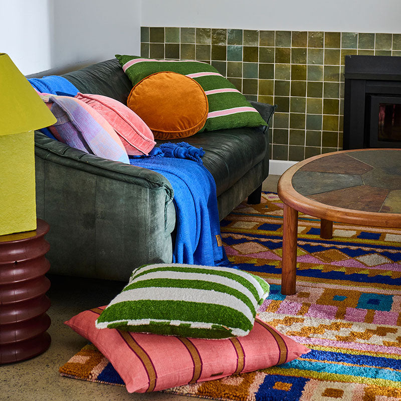 Moss Stripe Square Boucle Cushion