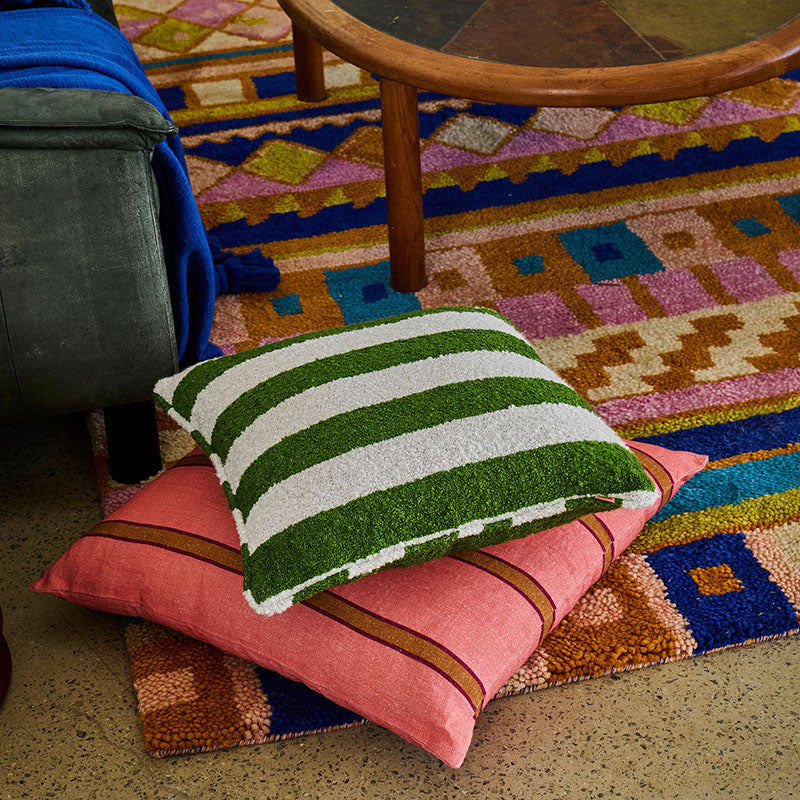 Moss Stripe Square Boucle Cushion