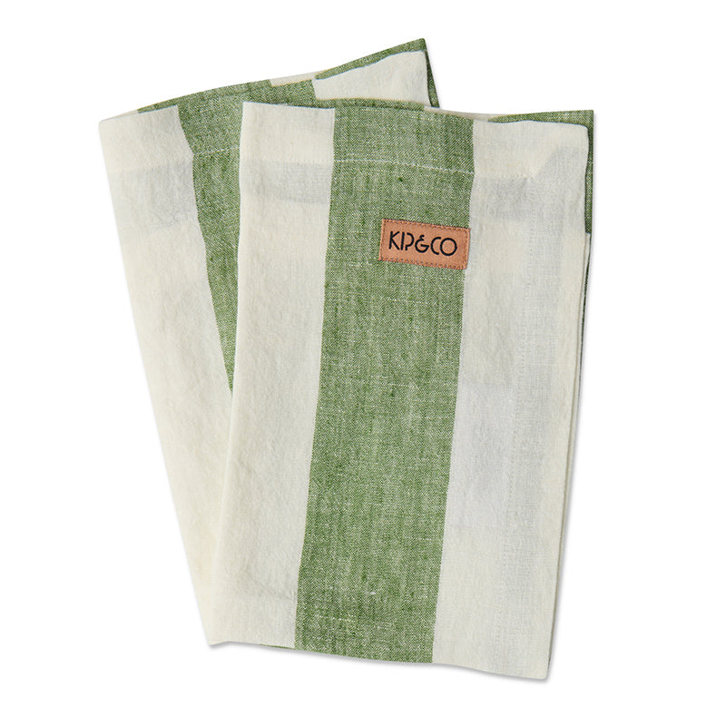 Moss Stripe Linen Napkins Set of 4