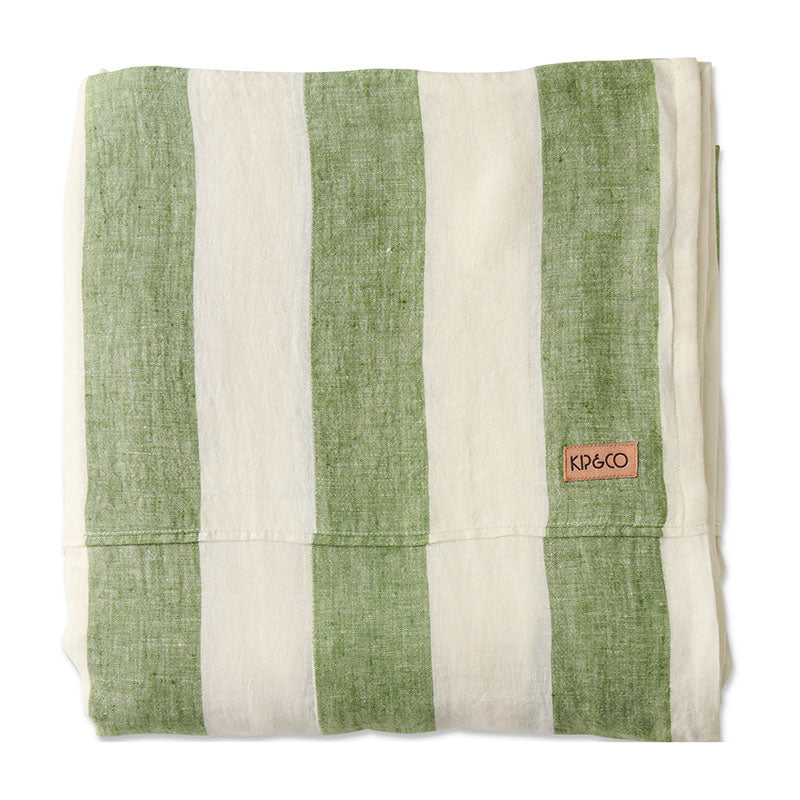 Moss Stripe Linen Flat Sheet