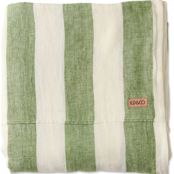 Moss Stripe Linen Flat Sheet
