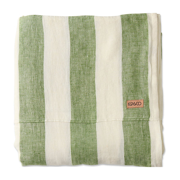 Moss Stripe Linen Fitted Sheet