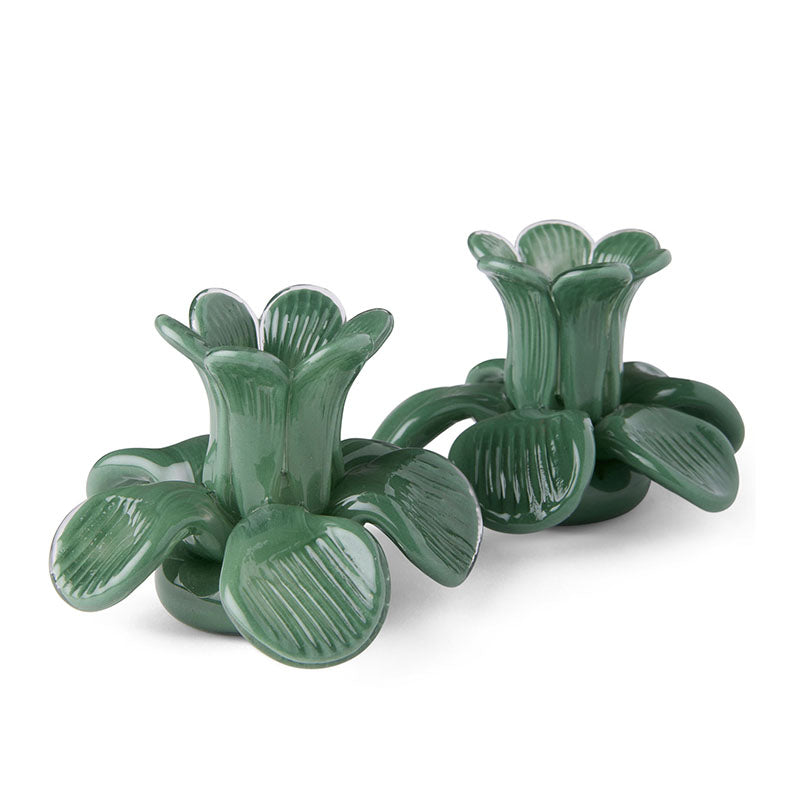 Flower Top Pistachio Candle Holder Set of 2
