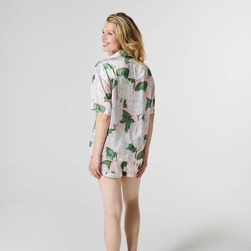 Hydrangea Pink Eco Satin Short Sleeve Shirt & Short Pyjamas