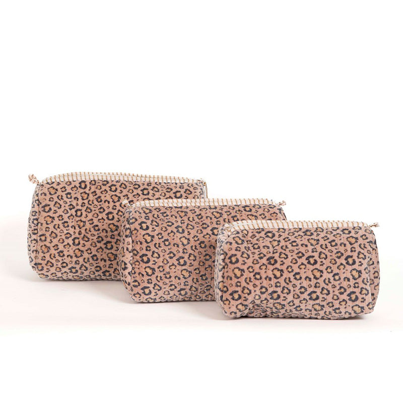 Velvet Pouches Set of 3 Leopard Blush