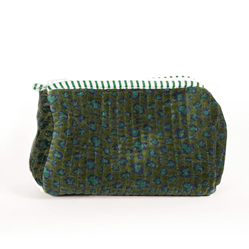 Velvet Pouches Set of 3 Leopard Green
