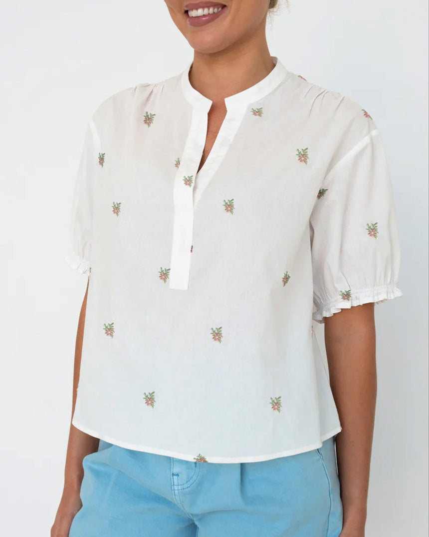 Mariana Shirt White + Pink Flowers