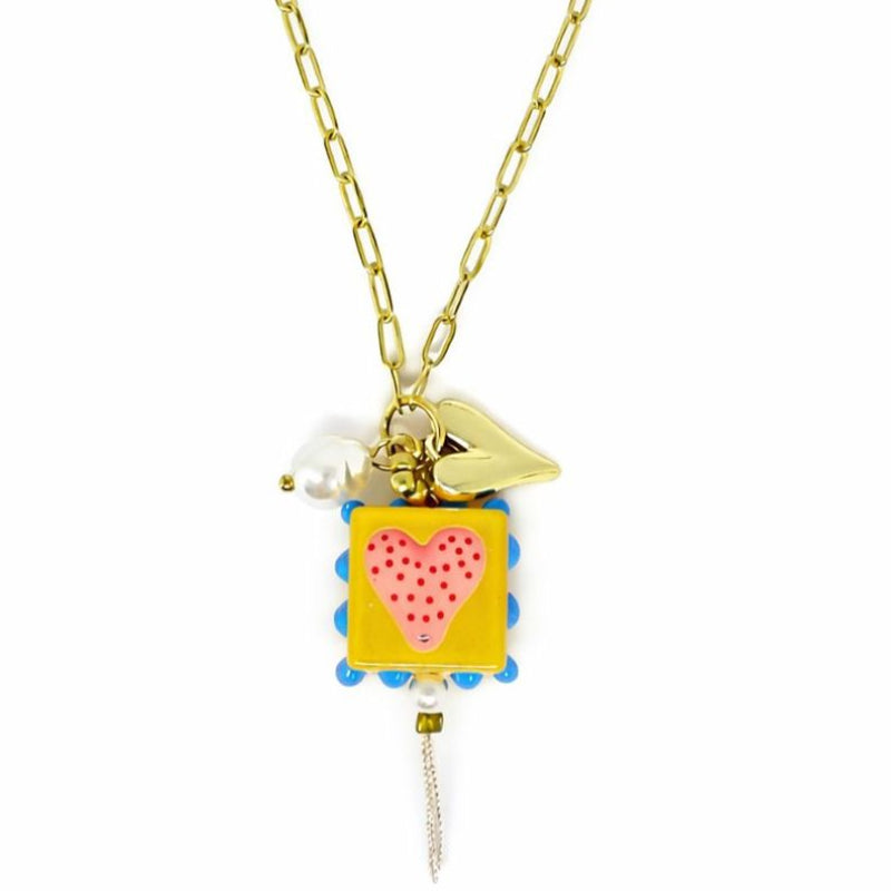 Yellow Painted Heart Tile Necklace