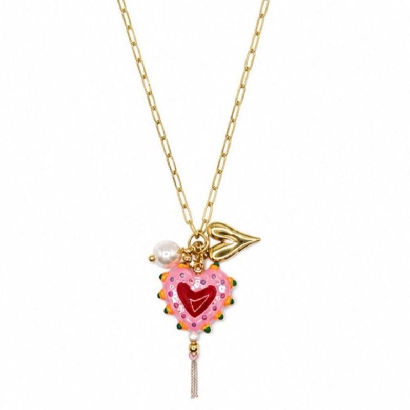 Pink Painted Heart Necklace
