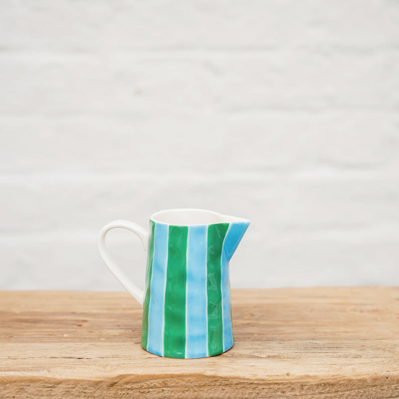 Milk Jug Green and Cornflower Stripe