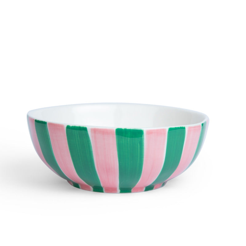 Medium Bowl Pink and Green Stripe
