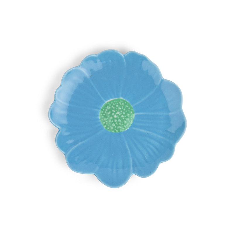 Flower Trinket Dish Blue with Green