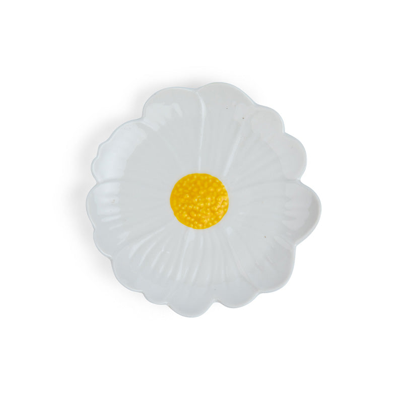 Flower Trinket Dish White with Yellow