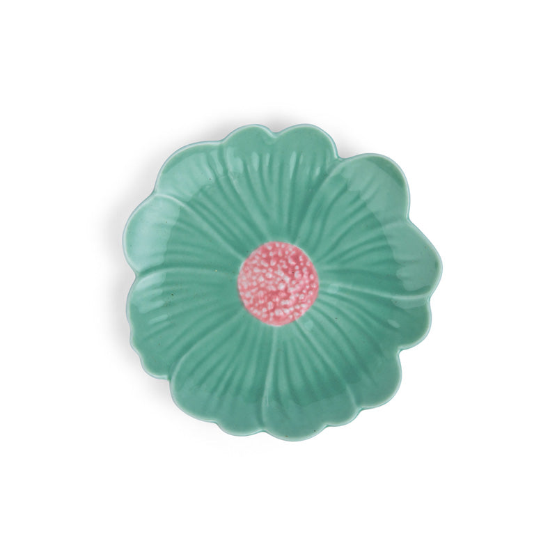 Flower Trinket Dish Green with Pink