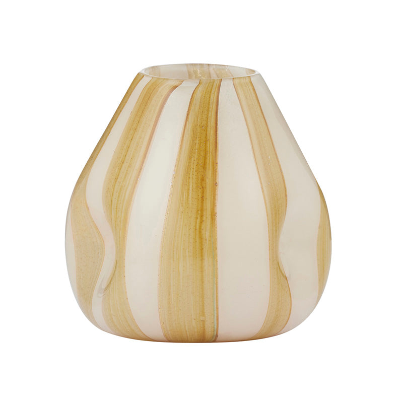 Alice Short Stripe Glass Vase Ivory/Mustard