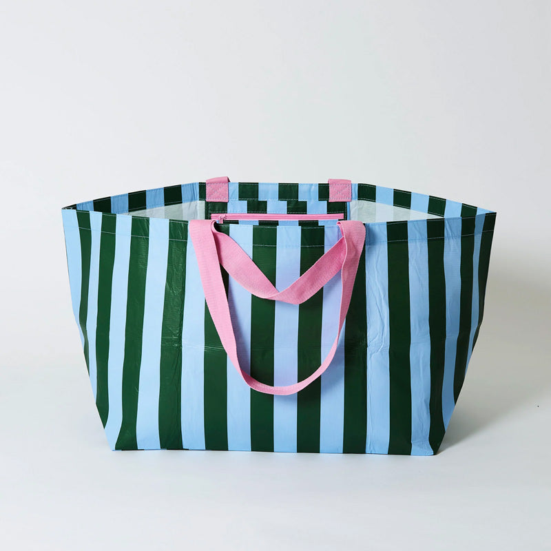 Oversize Tote  Green Blue Stripe