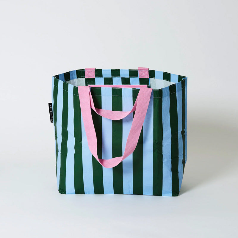 Medium Tote Green Blue Stripe