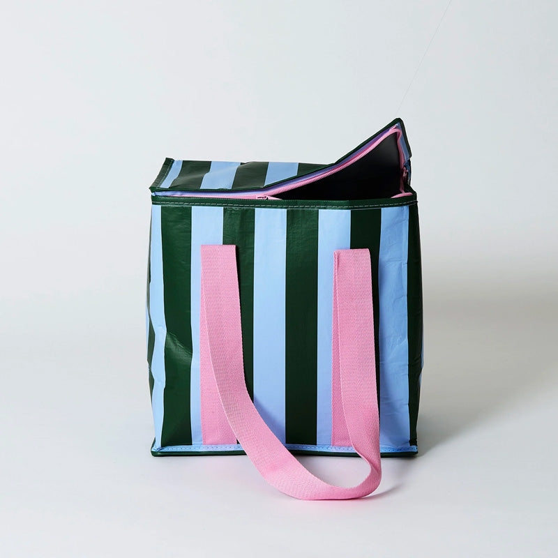 Insulated Tote Green Blue Stripe