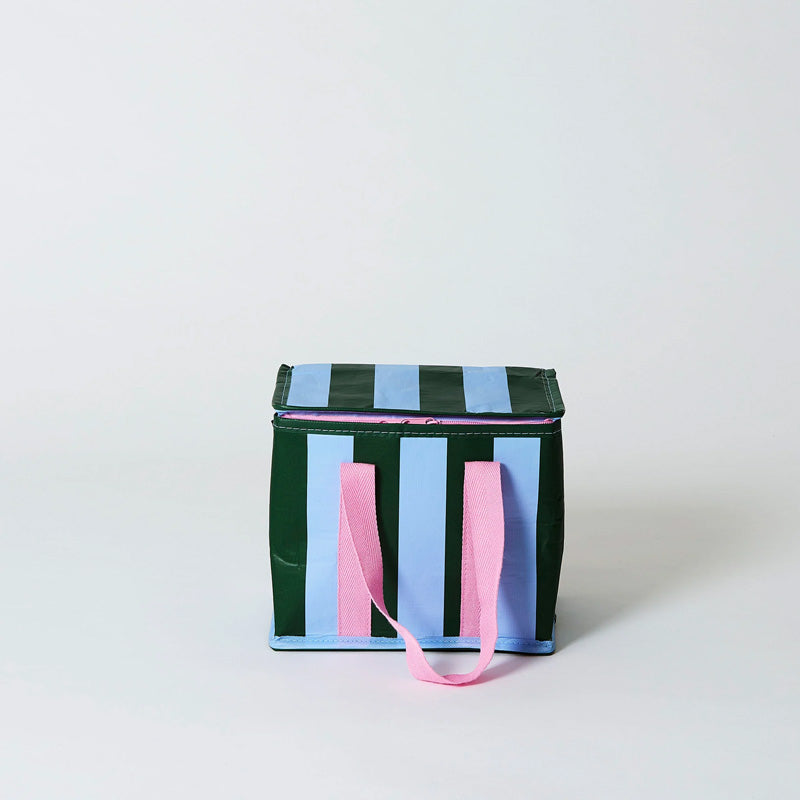 Mini Insulated Tote Green Blue Stripe