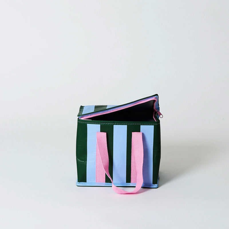 Mini Insulated Tote Green Blue Stripe