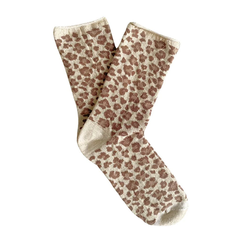 Glitter Lurex Socks Leopard Beige