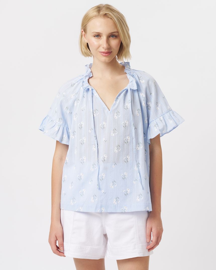Patricia Shirt Powder Blue/White & Green  Flower