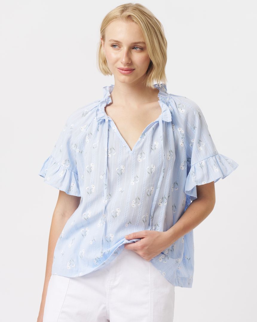 Patricia Shirt Powder Blue/White & Green  Flower