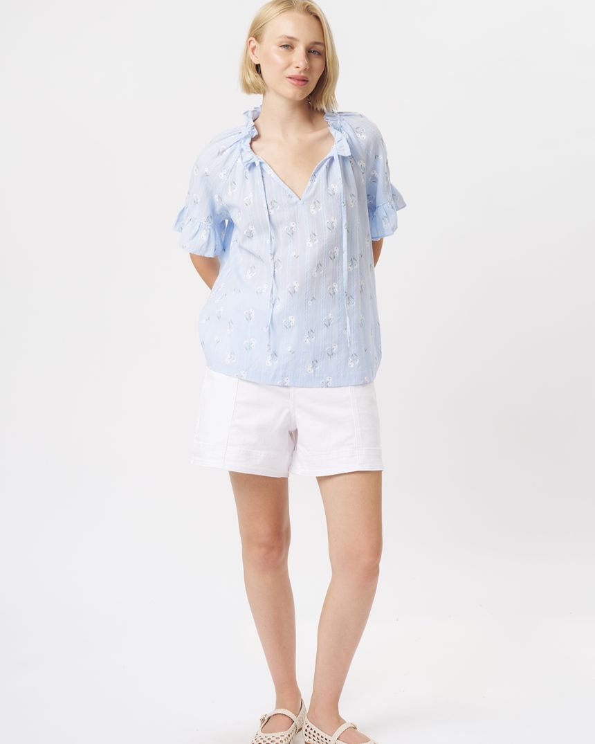 Patricia Shirt Powder Blue/White & Green  Flower