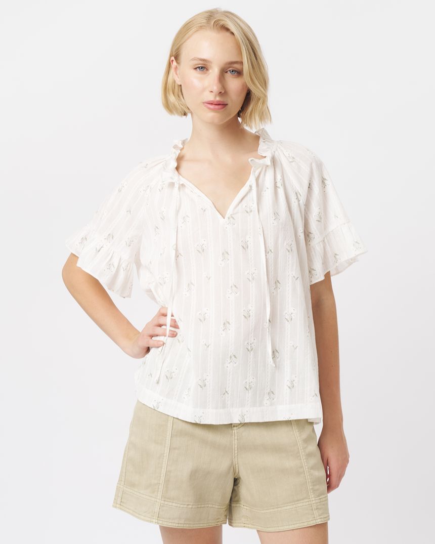 Patricia Shirt White/White & Green Flower