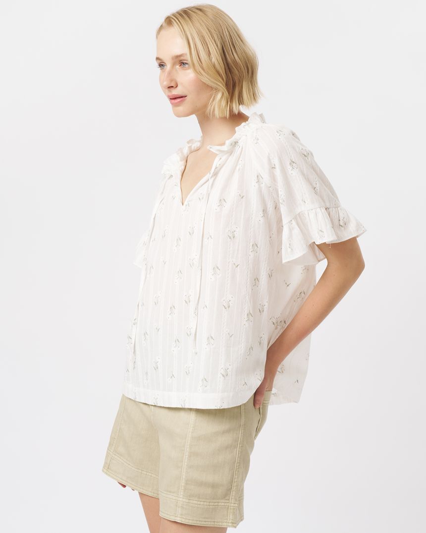 Patricia Shirt White/White & Green Flower