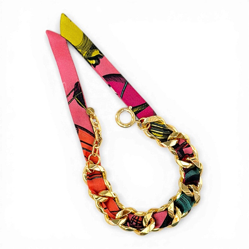 Decembre Gold Bracelet with 1cm Lafete Pink Silk Twill