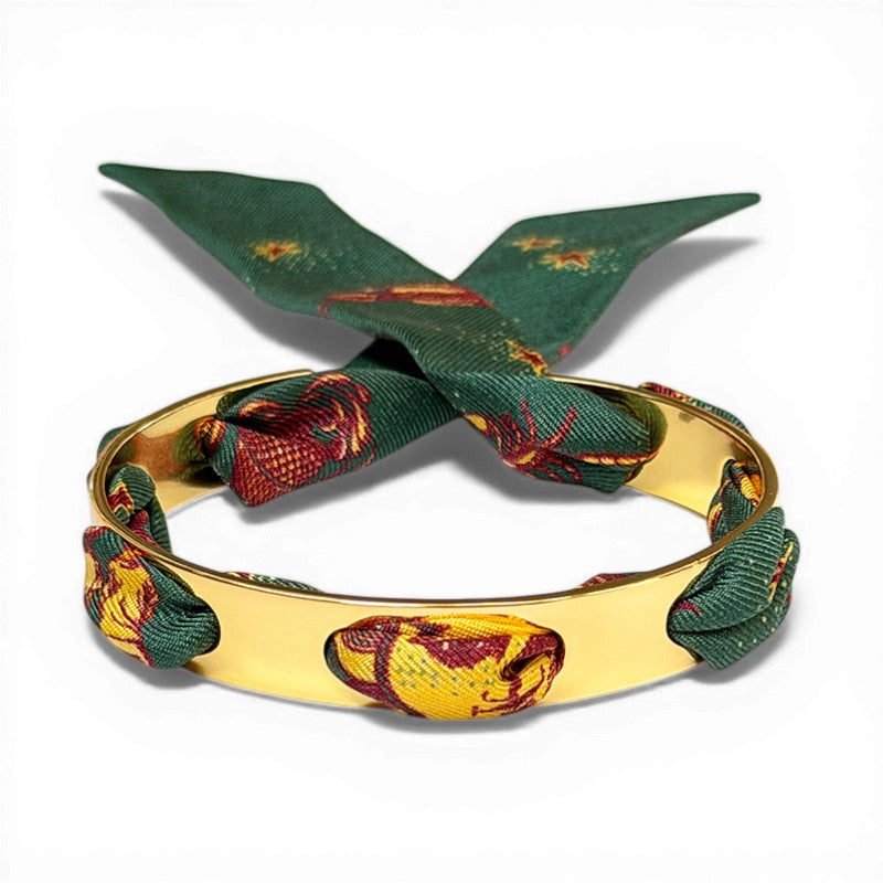Septembre Gold Bracelet with 2cm Green Astrologie Silk Twill