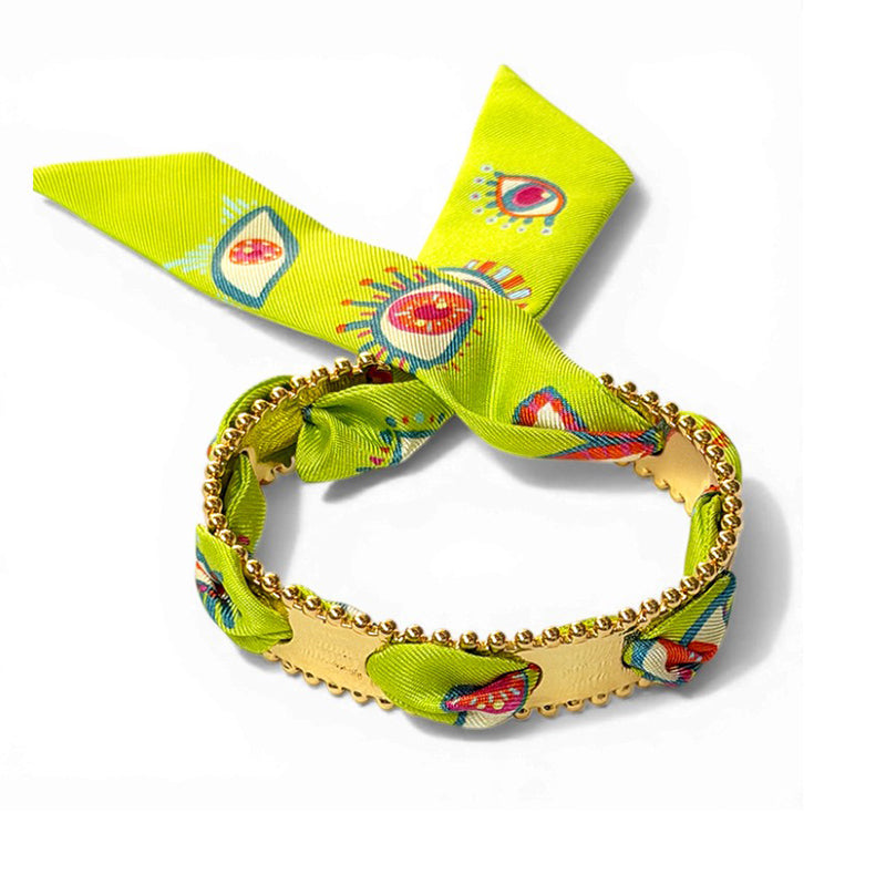 Diva Gold Bracelet with 2cm Clairvoyance Green Silk Twill