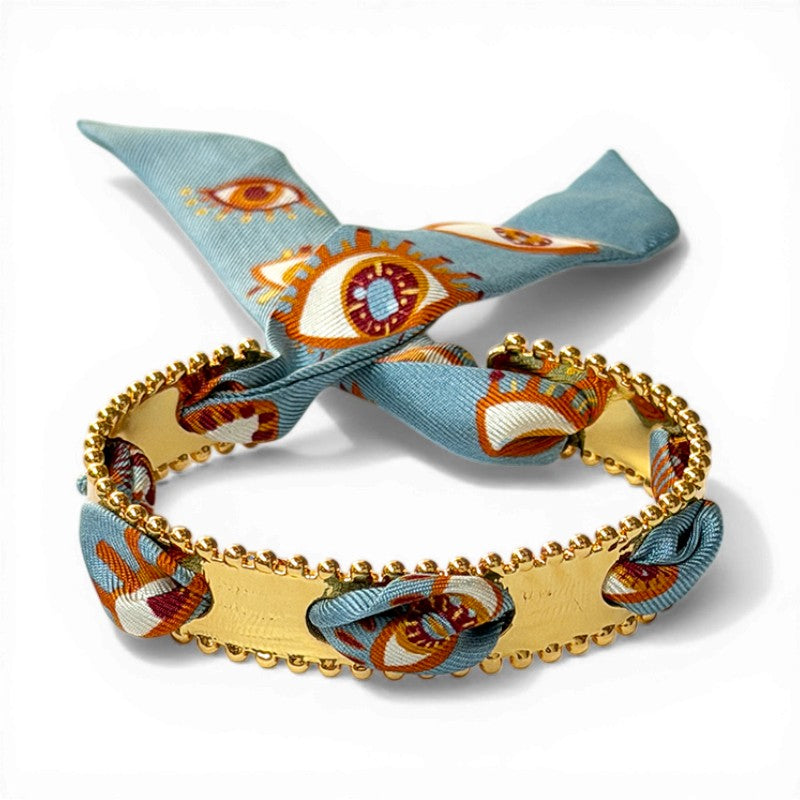 Diva Gold Bracelet with 2cm Clairvoyance Blue Silk Twill