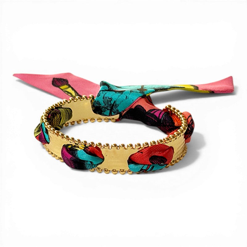 Diva Gold Bracelet with 2cm Lafete Pink Silk Twill