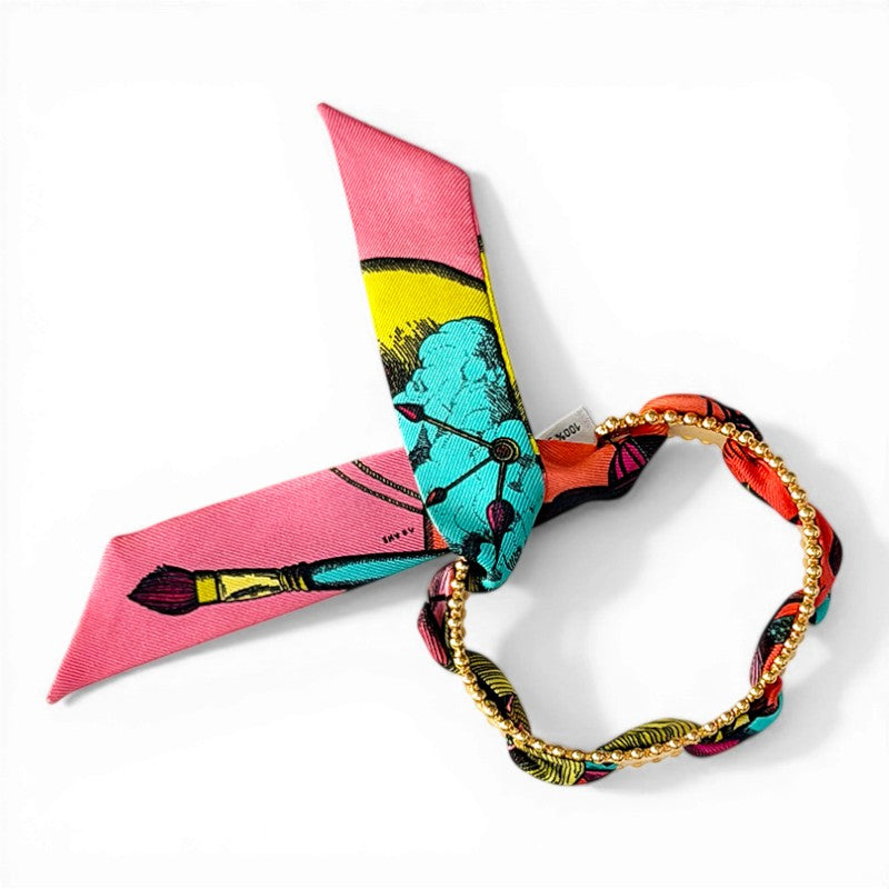 Diva Gold Bracelet with 2cm Lafete Pink Silk Twill