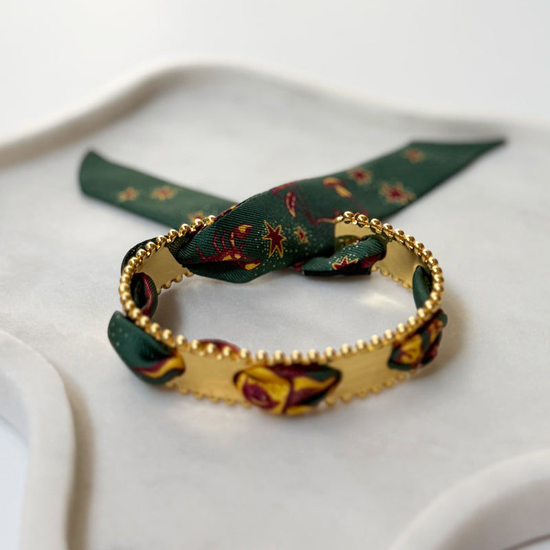 Diva Gold Bracelet with 2cm Green Astrologie Silk Twill