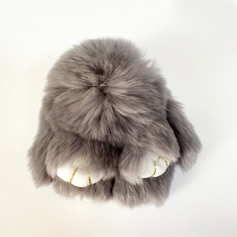 Mini Rabbit Fur Bag Charm Key Ring Dark Grey