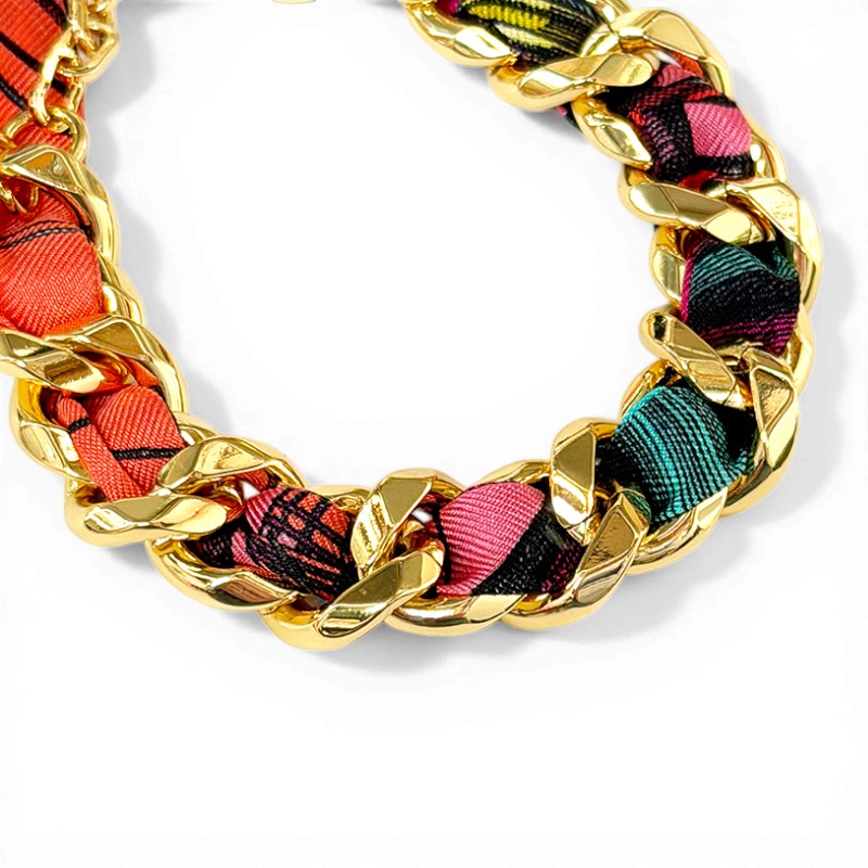 Decembre Gold Bracelet with 1cm Lafete Pink Silk Twill