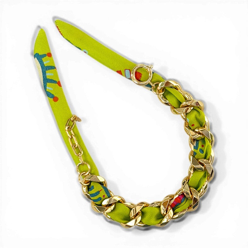 Decembre Gold Bracelet with 1cm Clairvoyance Green Silk Twill
